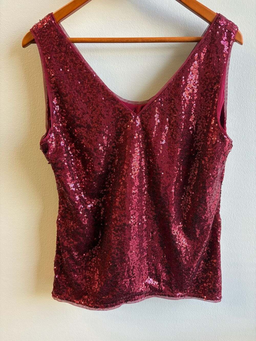 Grace Karin Sequin Tank Top Size XL Burgundy V-Neck Sleeveless
